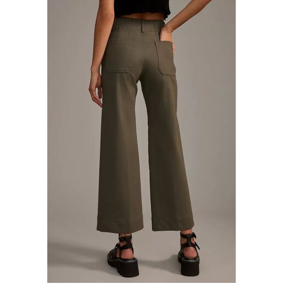 Anthropologie Maeve The Colette High Rise Wide Leg Ponte Pants in Olive Green - Picture 2 of 12